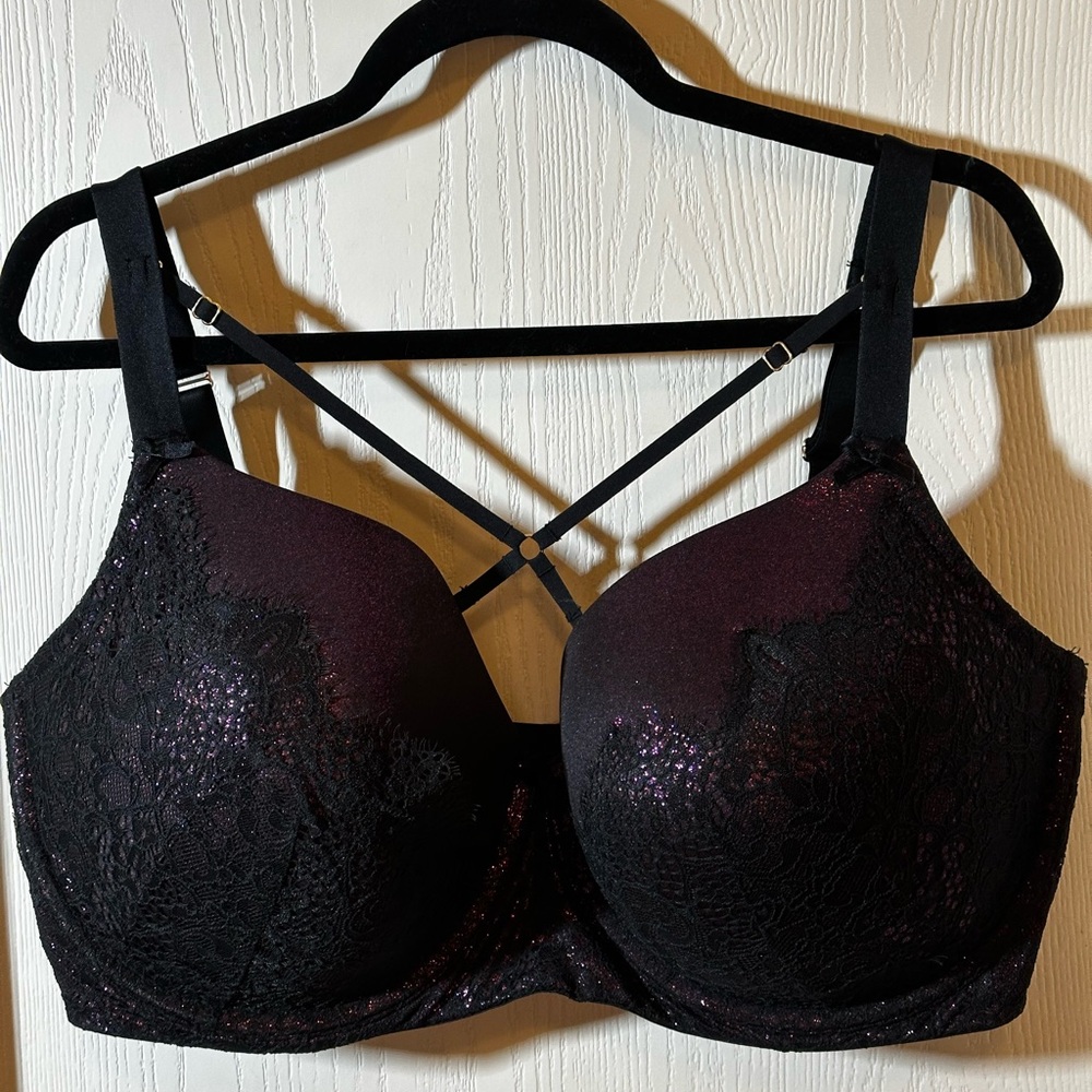 Cacique Purple & Black Lace Bra with chest straps